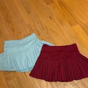 Pleated Mini Skirt - Light Blue and Burgundy
